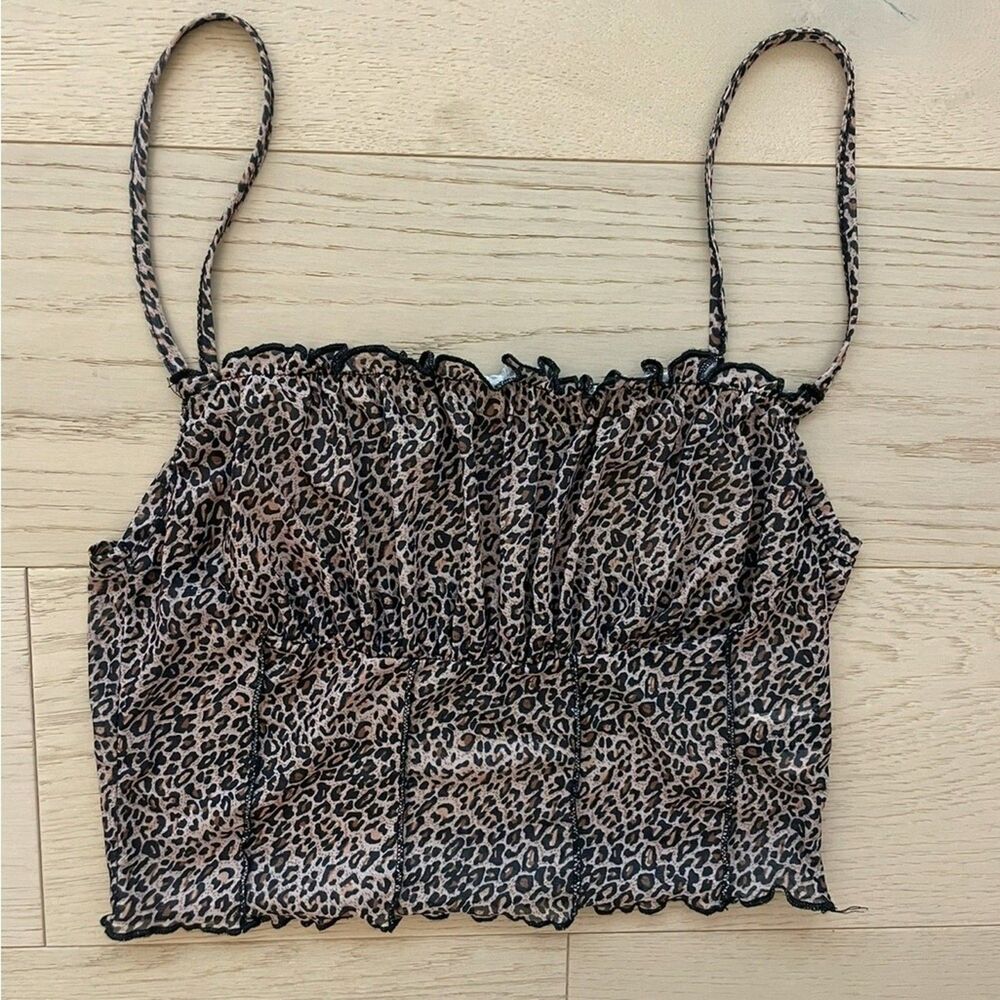 SHEIN Leopard Print Smocked Cami Top - Brown Black